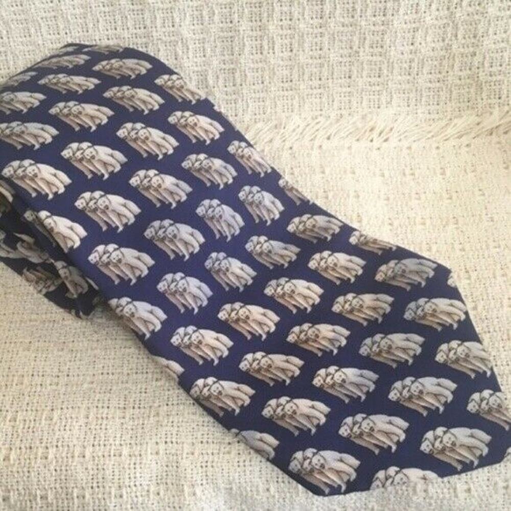 Polar Bear Men's Silk Neck Tie Hunting World Blue Italy